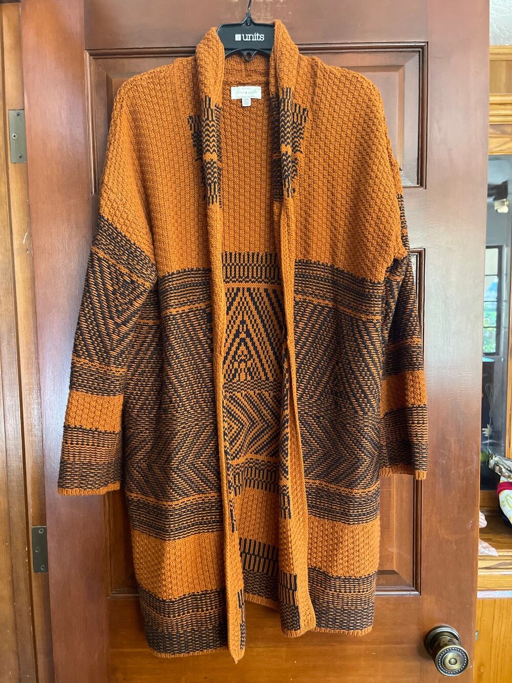 Lucky Brand Cozy Fall Knit Cardigan Sweater Aztec Southwestern Rust Orange M